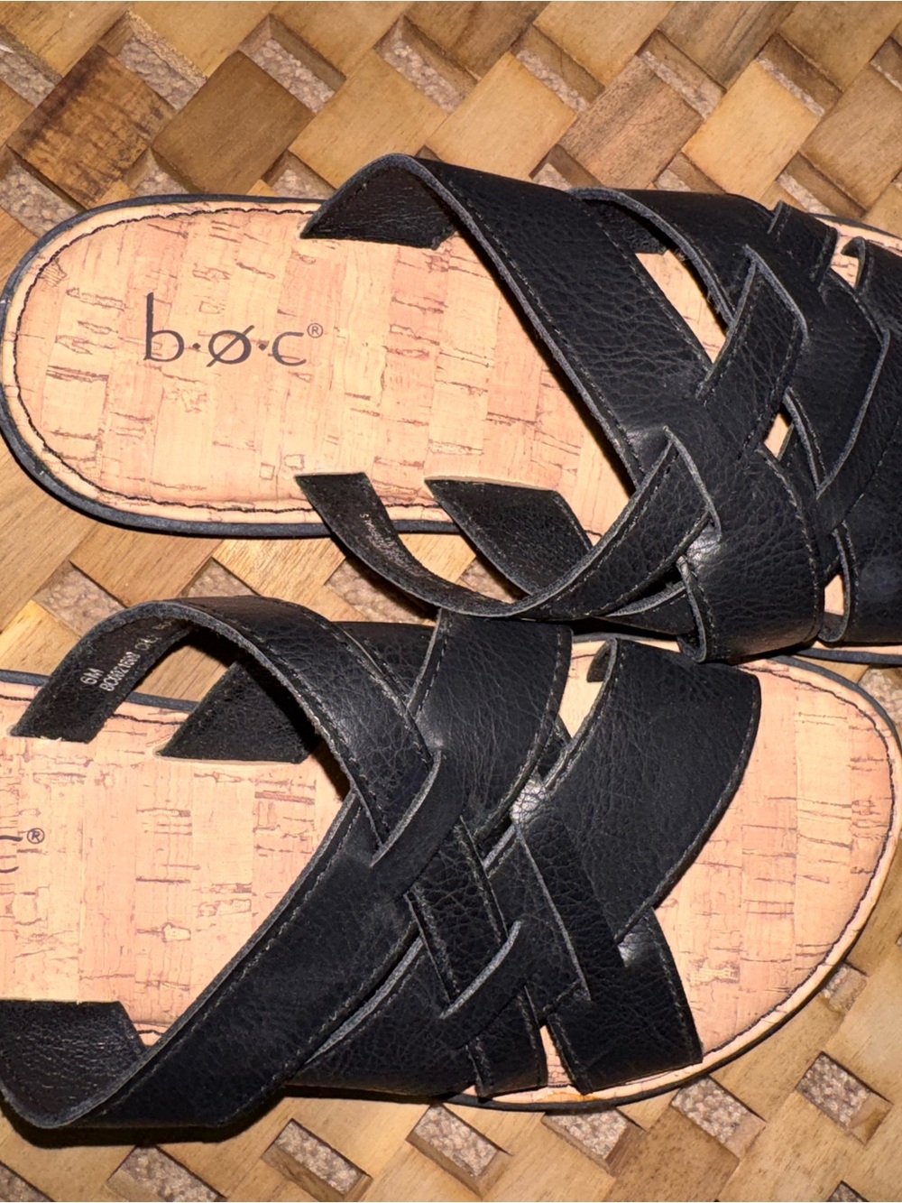 b.o.c. Women's Black Braided Slide Sandals with Cork Footbed